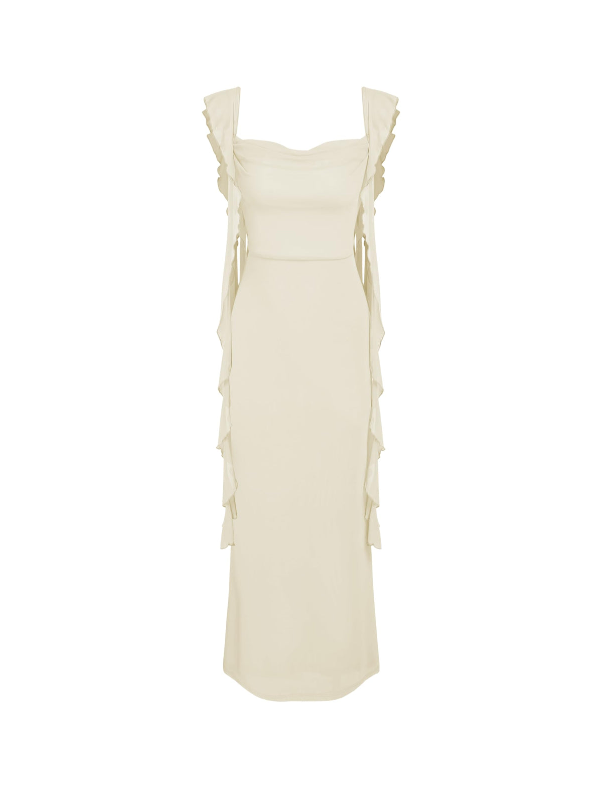 CIDER Women's Wedding Guest Dress Sleeveless Mesh Ruffle Maxi Formal Dress