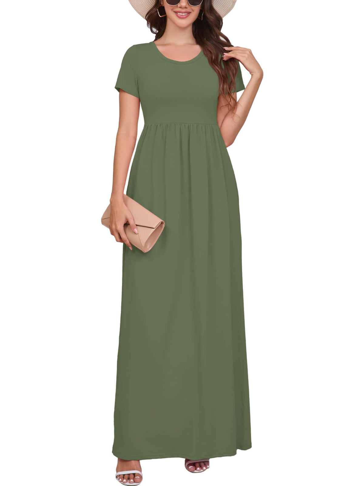 DEARCASE Maxi Dress for Women Short Sleeve Casual Summer Loose Plain Comfy Long Dresses with Pockets