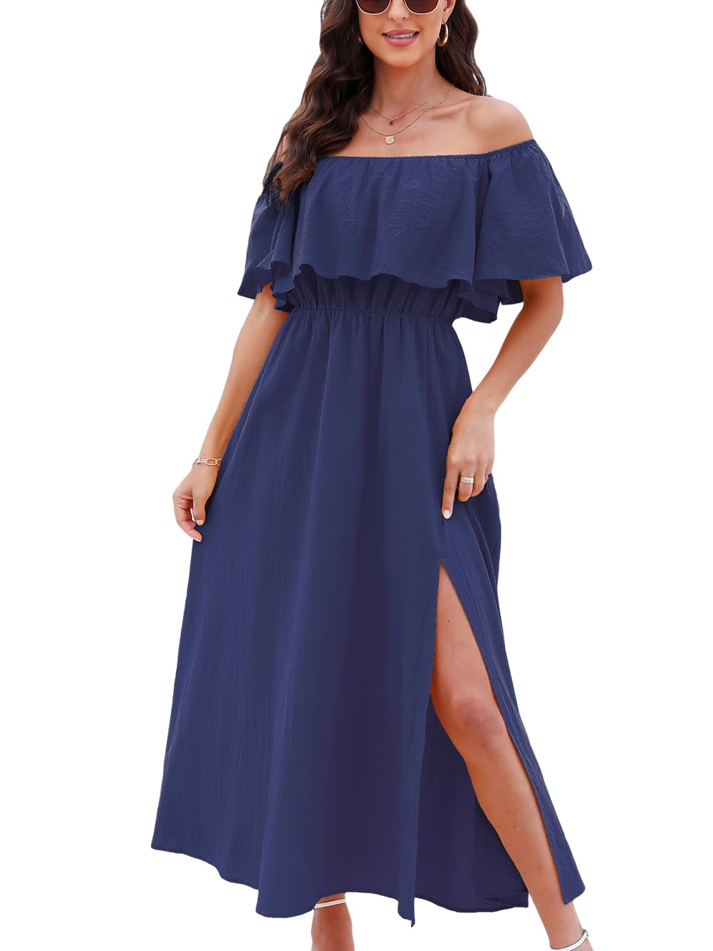 CUPSHE Womens Ruffle Floral Maxi Summer Dress Off Shoulder Beach Dress