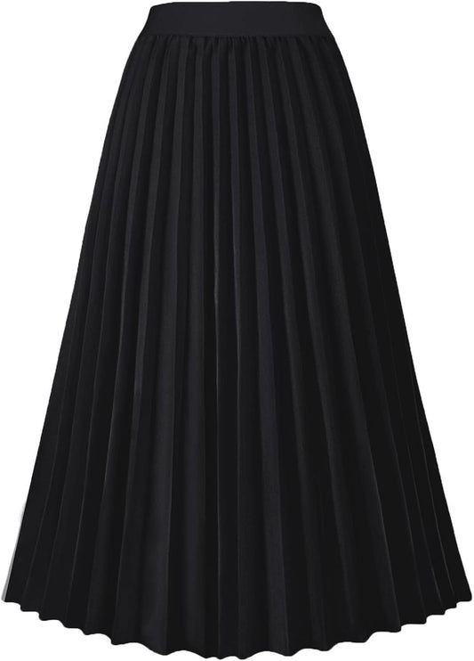 GOLDSTITCH Women's High Waist Pleated Skirt A line Swing Midi Skirt