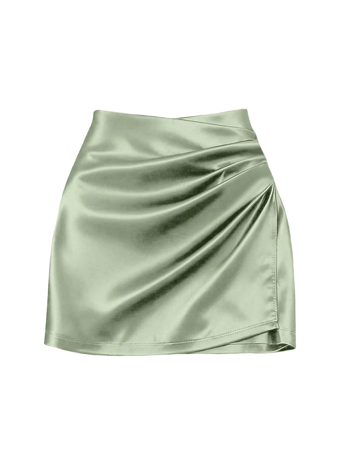 SHENHE Women' Satin Wrap Skirt Ruched Bodycon Dressy Silky Mini Skirt