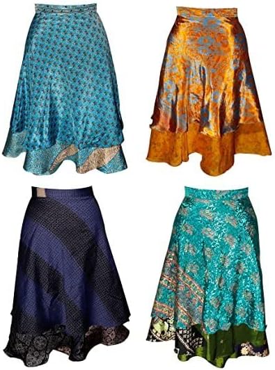 Boho Sari Silk Long Wrap Skirts - Set of 1 Multi