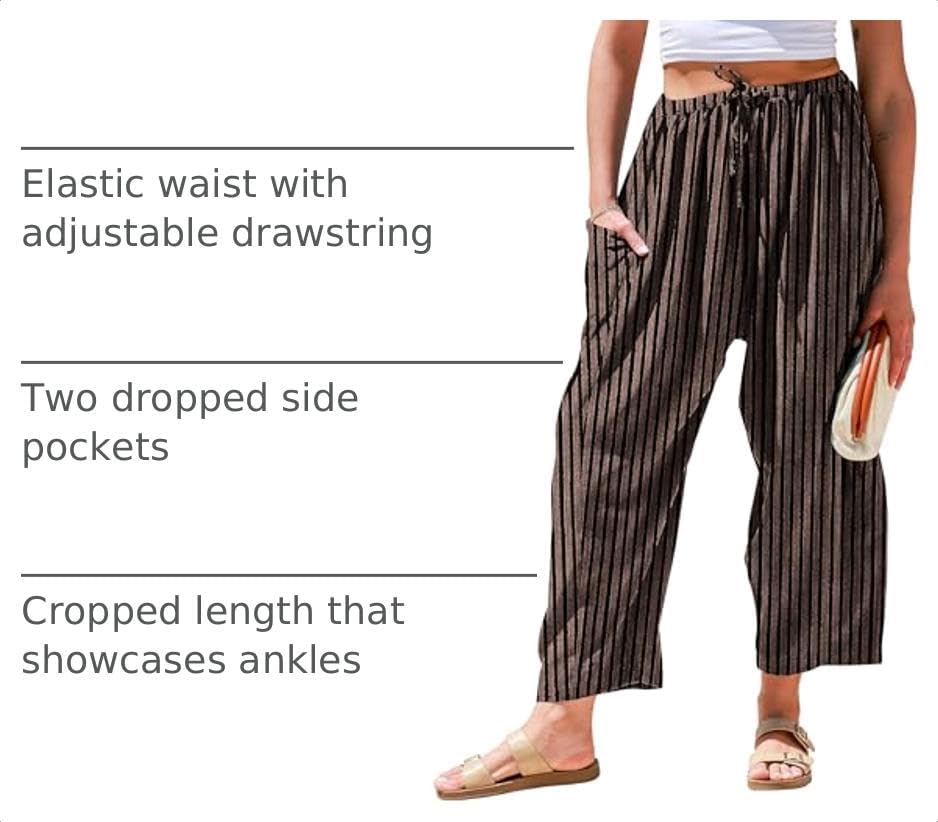 TARSE Womens Wide Leg Striped Linen Pants with Pocket