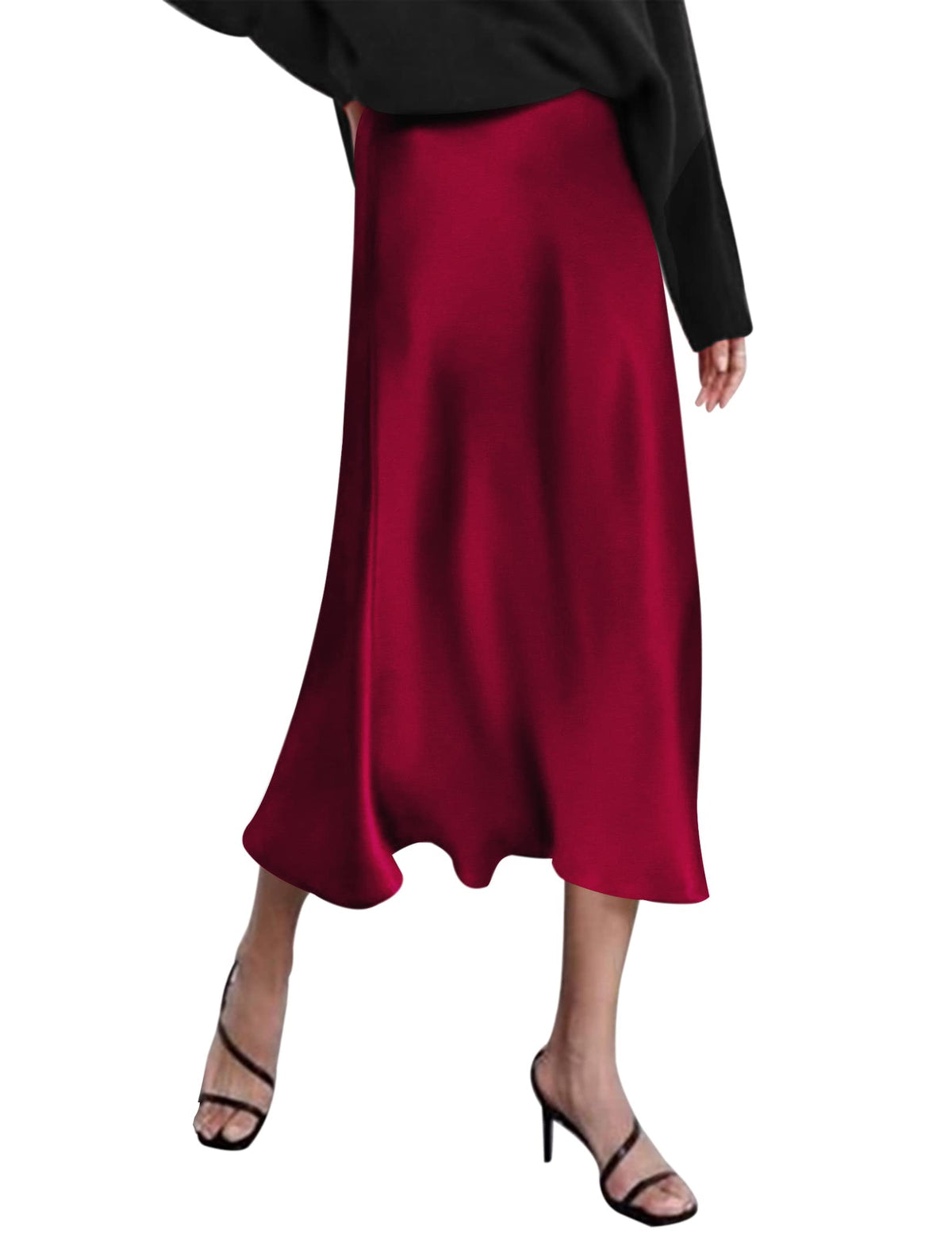 Zeagoo Skirts for Women High Waist Skirt Elegant Midi Skirt Satin