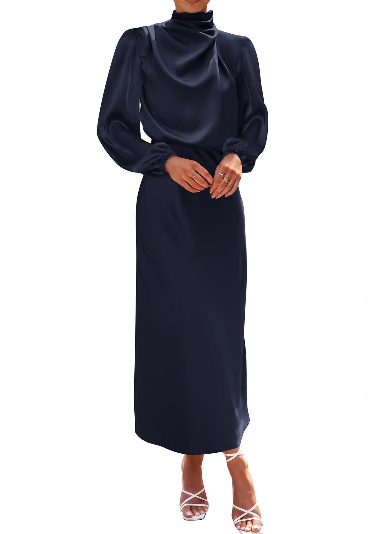 BTFBM Womens Mock Neck Satin Maxi Dress Fall 2026