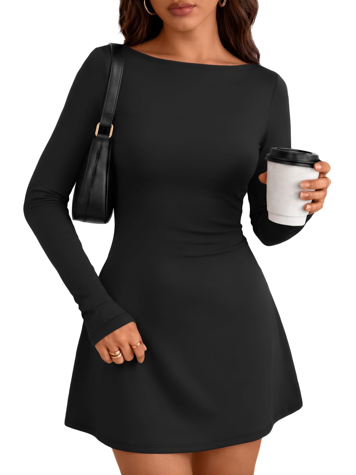 Trendy Queen Womens 2026 Fall Mini Dresses Long Sleeve Bodycon Y2K Dress