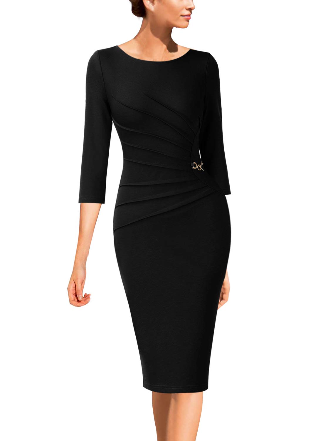 VFSHOW Womens Elegant Ruched Slim Work Office Business Casual Bodycon Dress