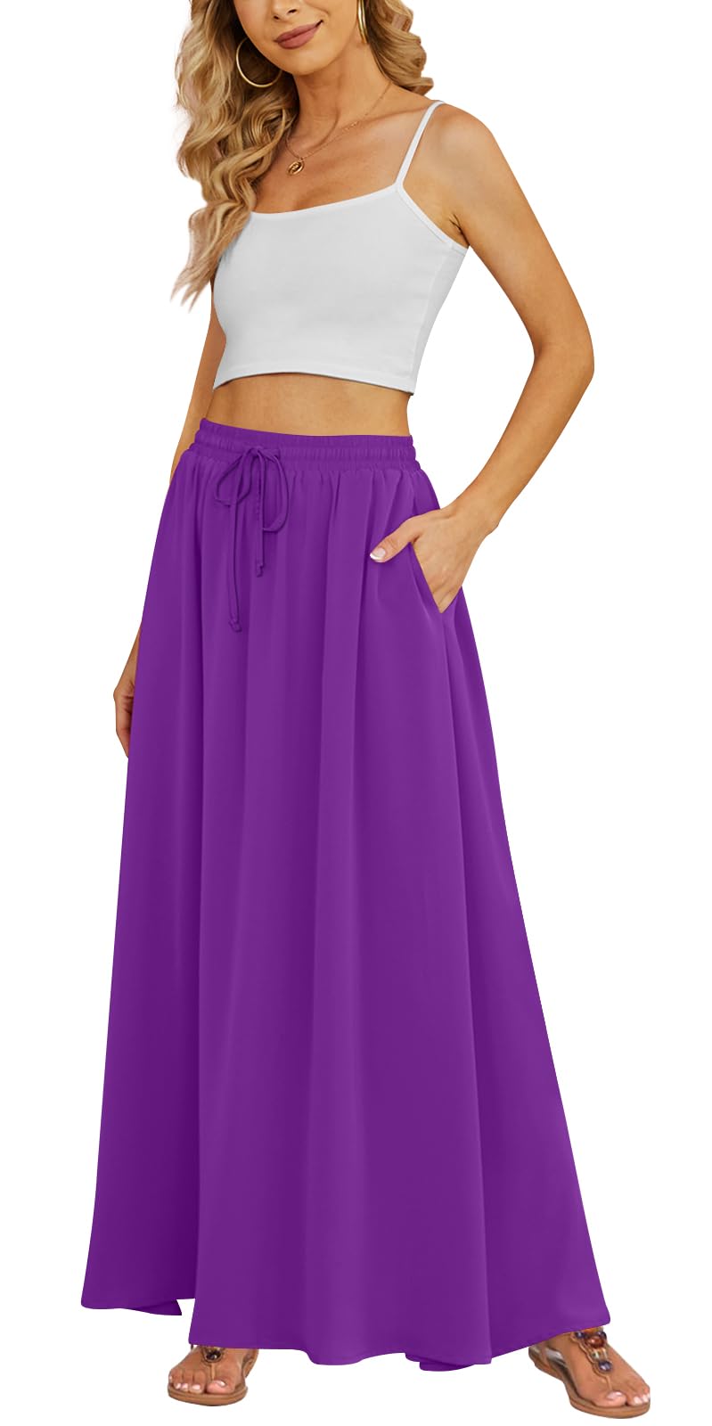 Yincro Women's Maxi Skirt Flowy High Waist Casual Long Skirts with Pockets