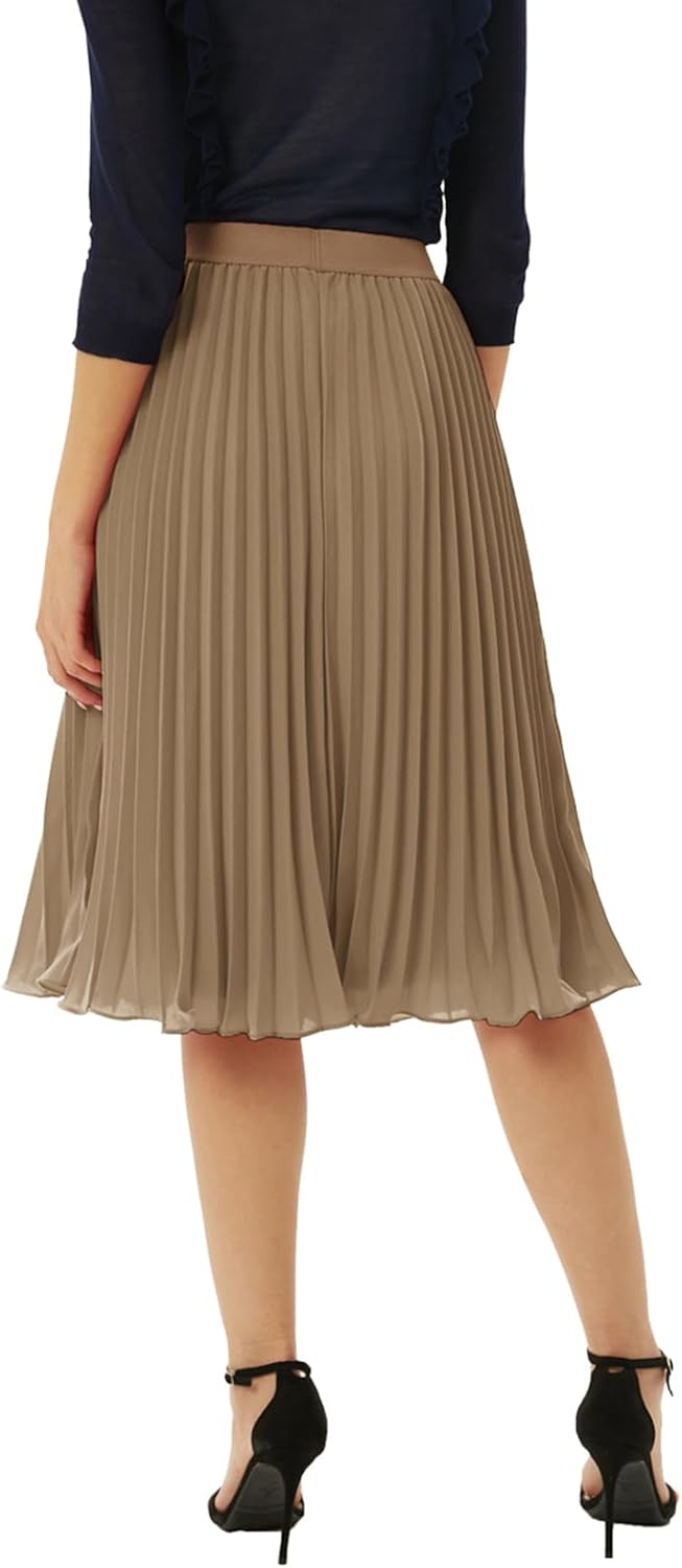 GRACE KARIN Pleated Midi Skirt for Women Chiffon A-Line Outfits