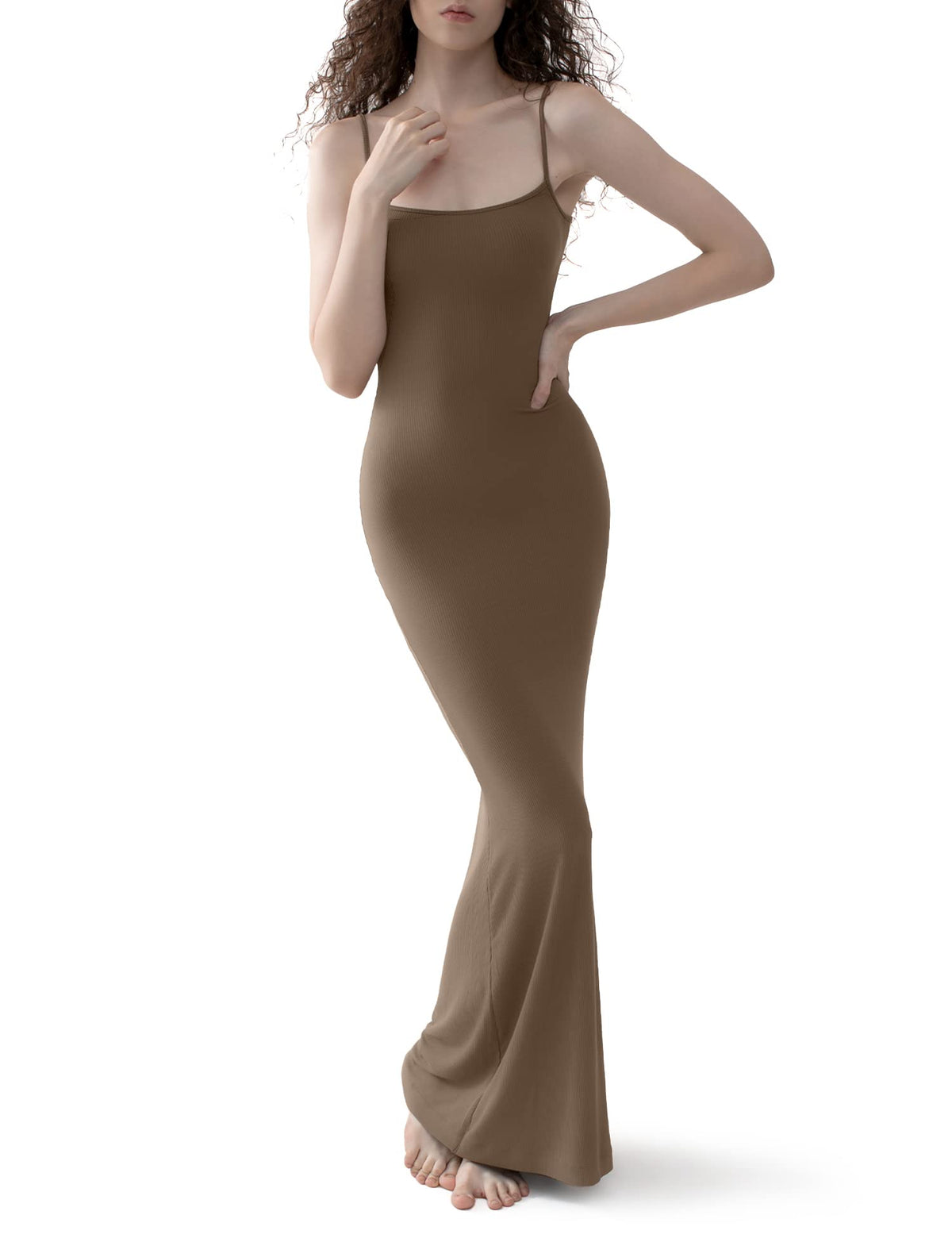 PUMIEY Women's Soft Lounge Long Slip Dress Sexy Sleeveless Backless Bodycon Maxi Dresses for Women