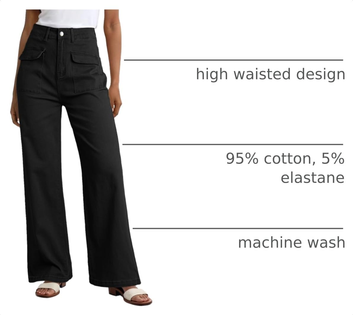 Dokotoo Women's Cargo Baggy Wide Leg High Waist Casual Stretch Pants