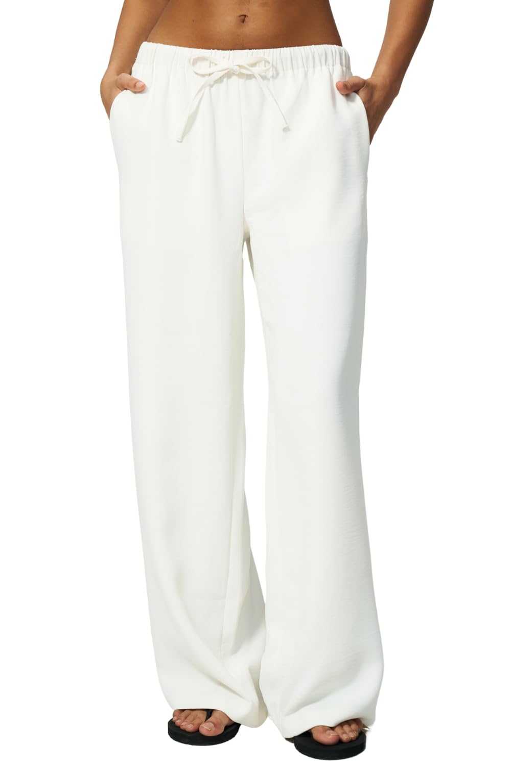 QINSEN Womens Wide Leg Palazzo Pants Wrinkle Resistant Flowy Drape Trousers