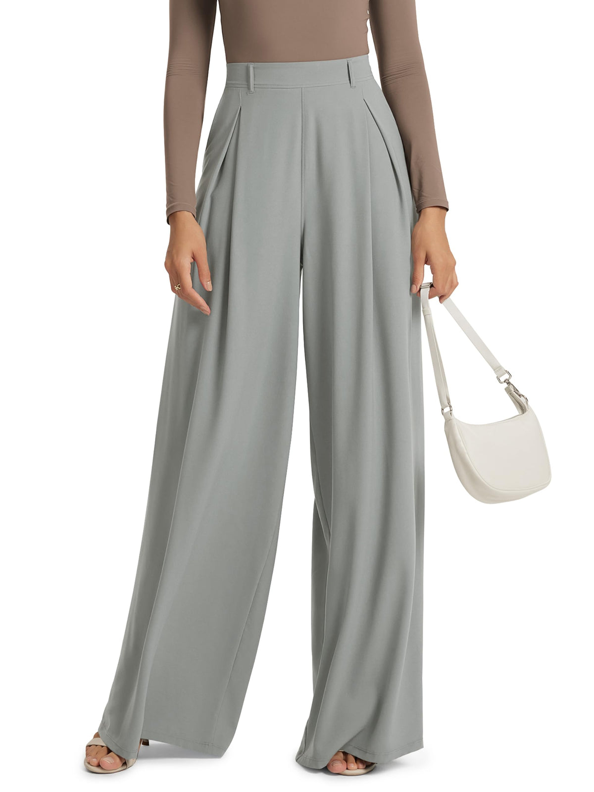 ODODOS Pleated Extra Wide Leg Pants for Women Flowy Lightweight High Waist Trouser with Pockets - 27" / 29" / 31" Inseam