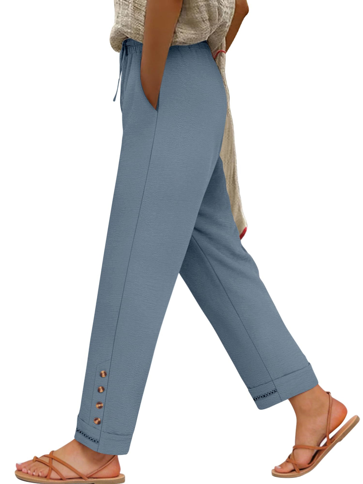 ANRABESS Womens Casual Cropped Pants, Drawstring Elastic Waist Ankle Trousers, Comfy for Lounge Office, Versatile Daily Wear