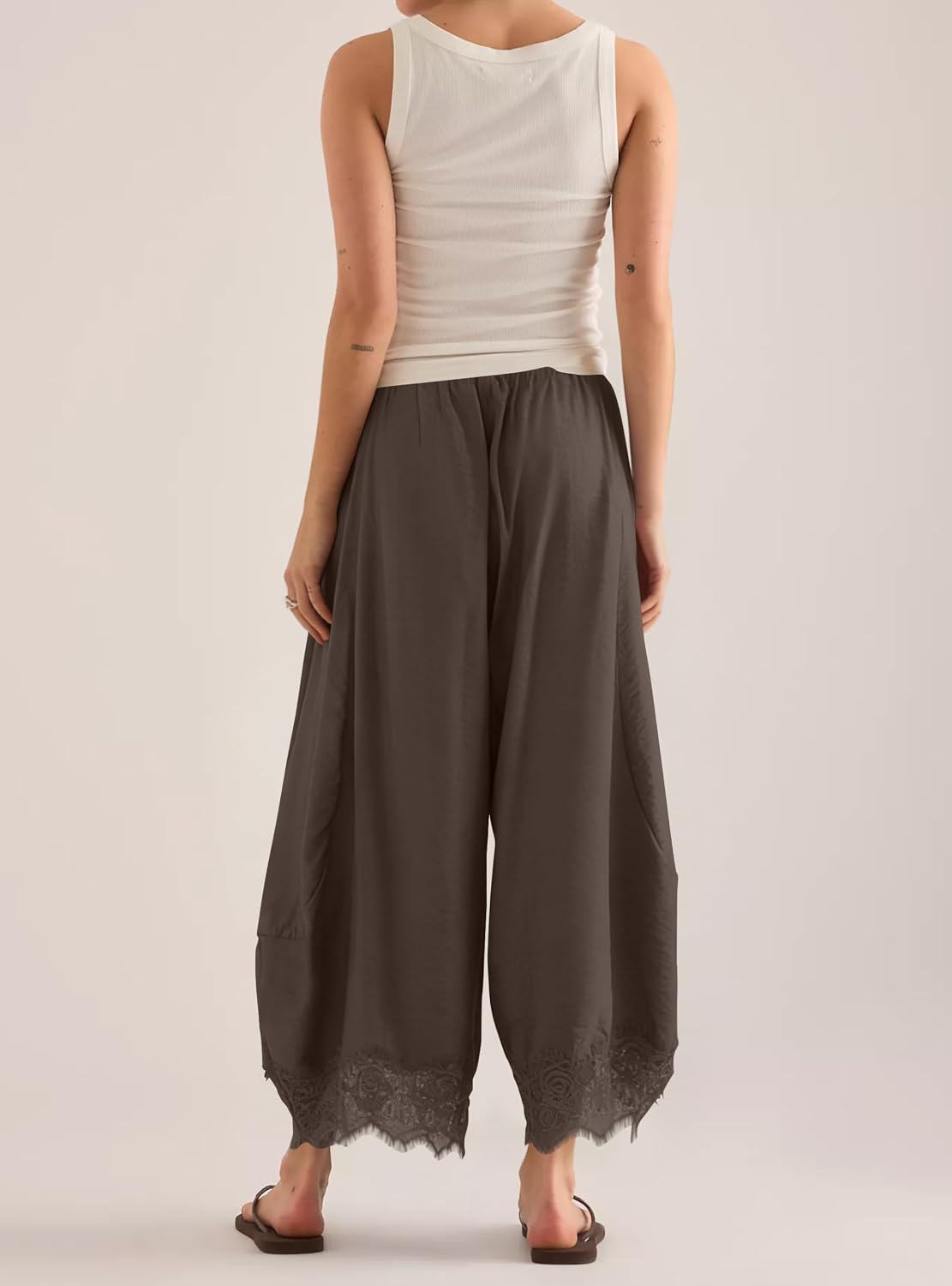 Anoumcy Lace Trim Wide Leg Pants for Women 2026 Spring Summer Cropped Lightweight Casual Pants