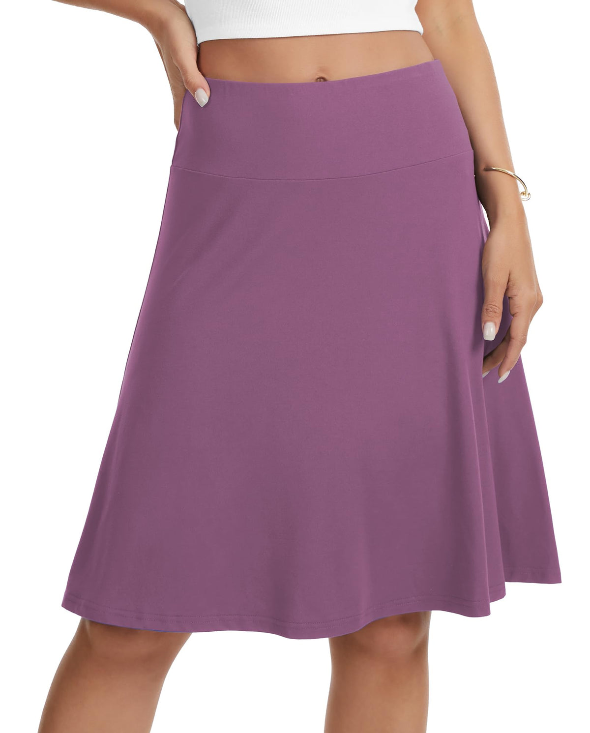 VIISHOW Women's Knee Length Skirt High Waisted Stretchy A-Line Skater Skirt Soft Knit Modest Casual Skirts for Daily Wear