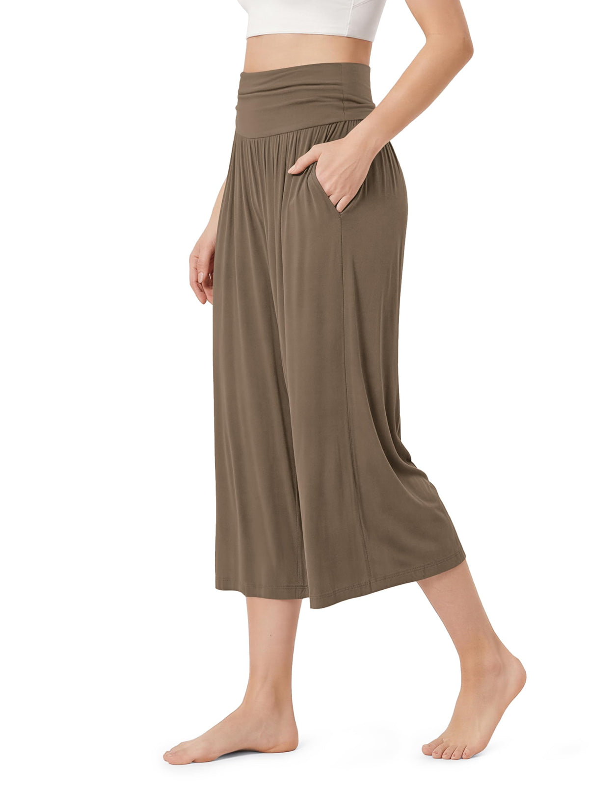 ODODOS Women's Wide Leg Palazzo Lounge Cropped Pants with Pockets Light Weight Comfy Pajama Capri Pants-20/22"/ 24" Inseam