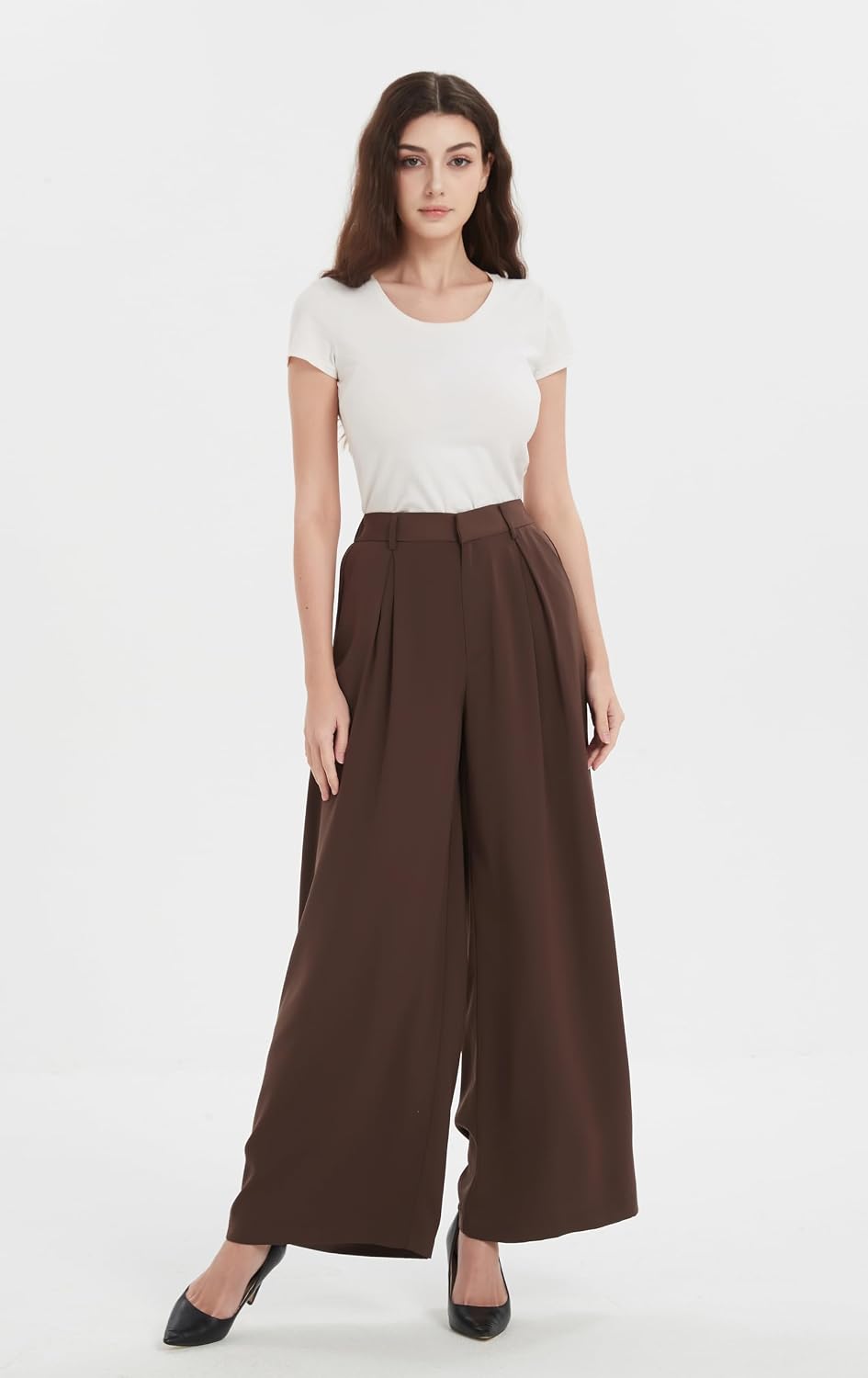 Tronjori Womens High Waist Casual Wide Leg Palazzo Business Pants