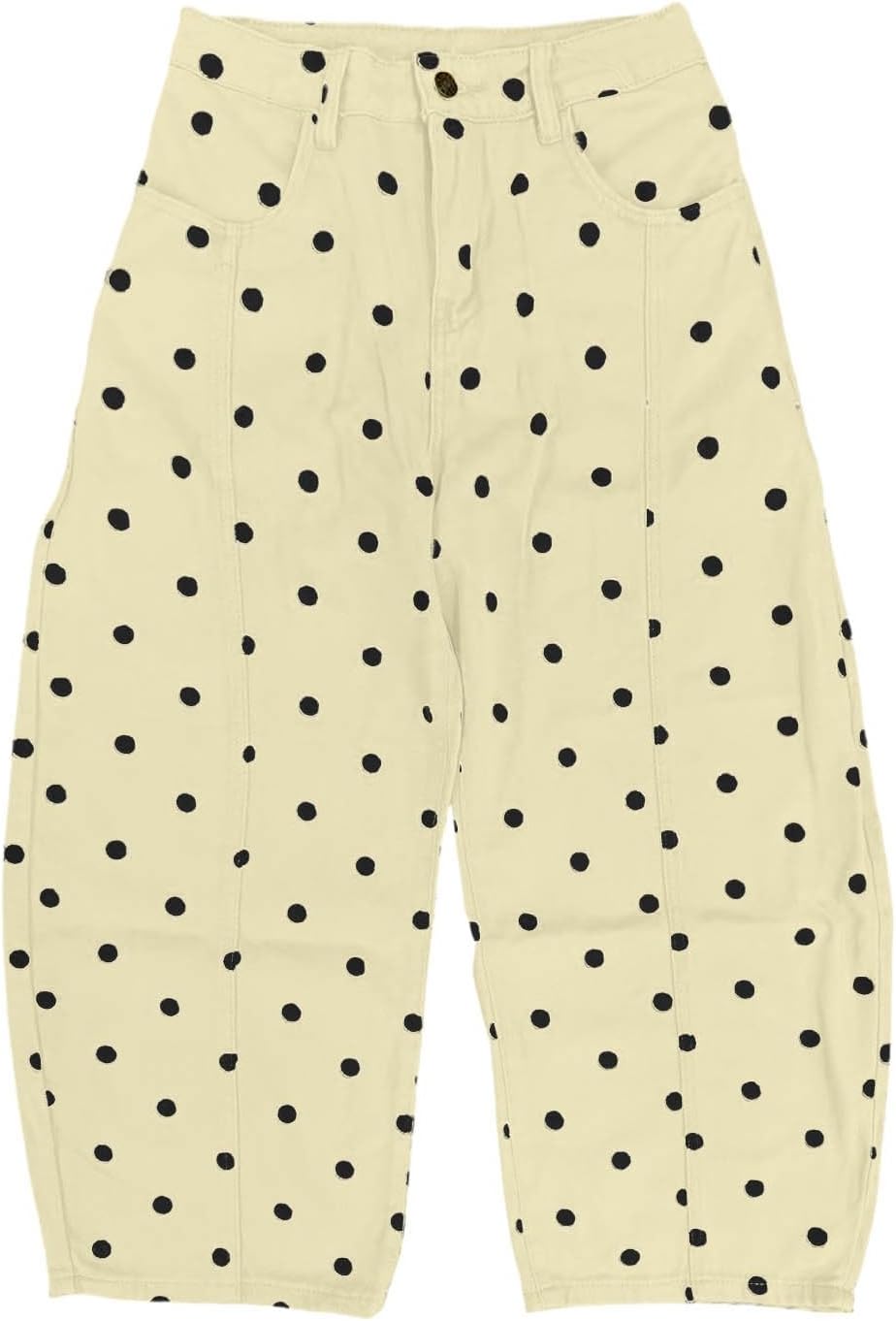 Polka Dot Pants Womens Barrel Jeans Baggy 2026 Fall High Waisted Wide Leg Casual Stretchy Denim Pant with Pockets