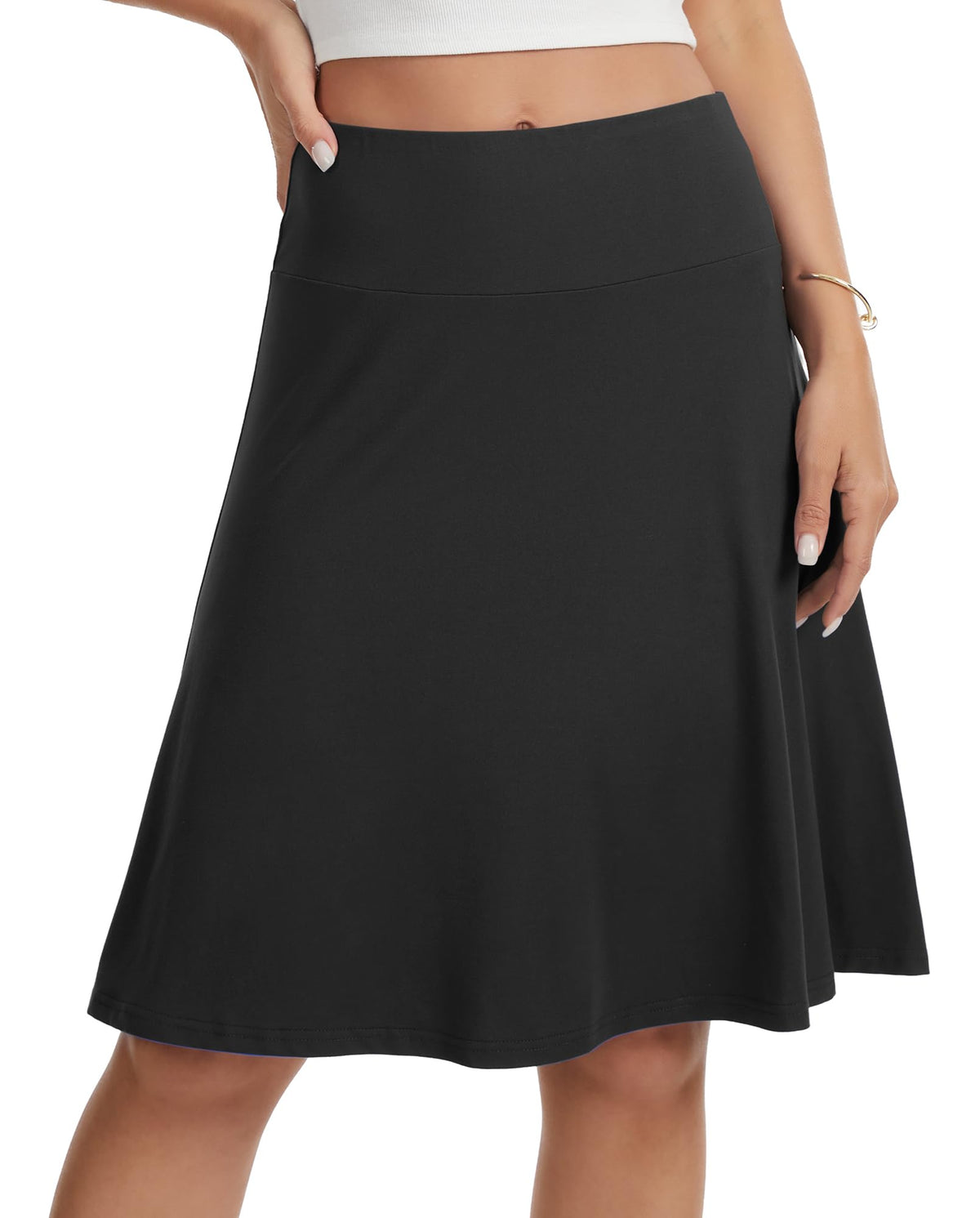 VIISHOW Women's Knee Length Skirt High Waisted Stretchy A-Line Skater Skirt Soft Knit Modest Casual Skirts for Daily Wear