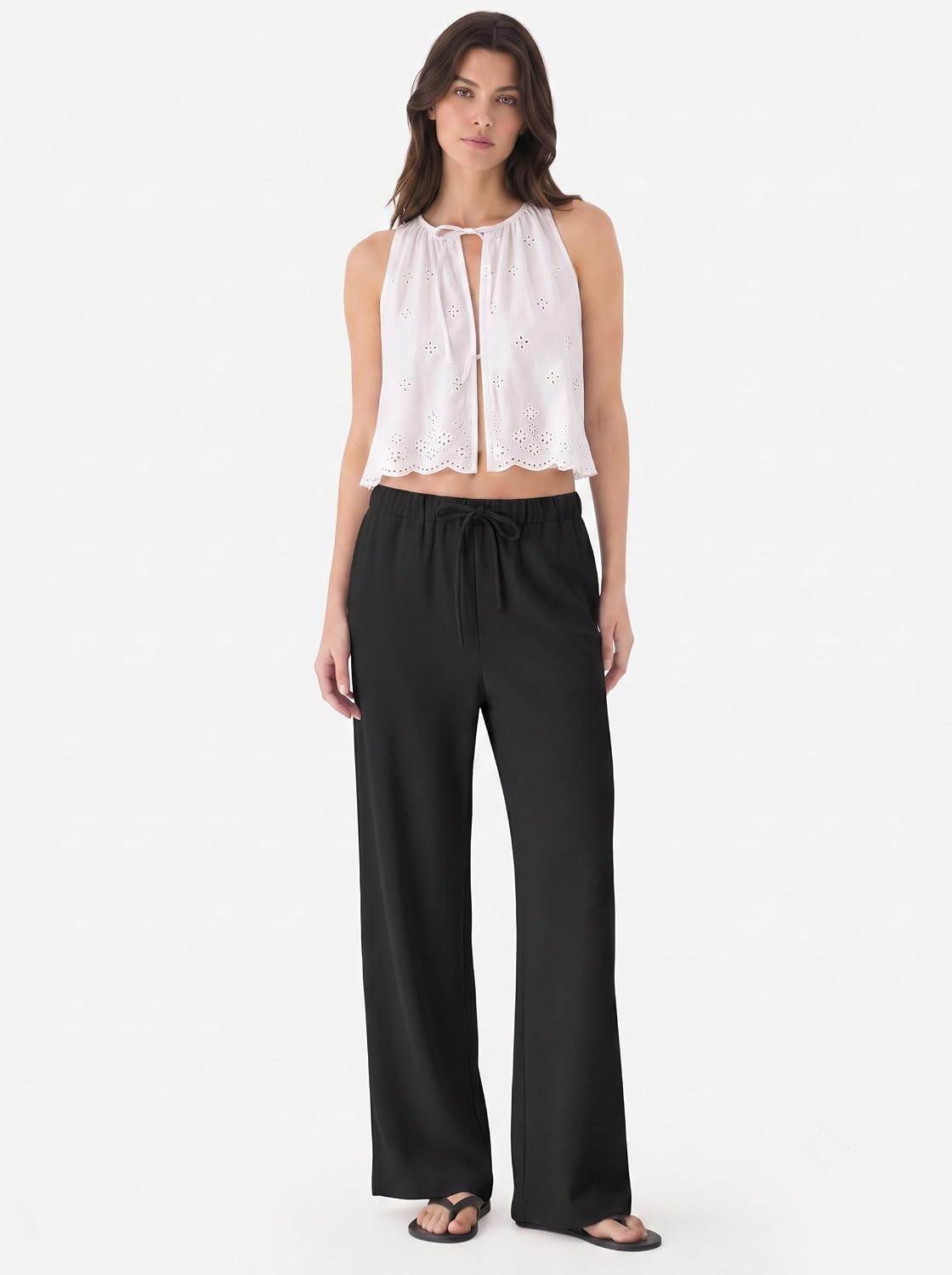 Micoson Womens Fall Wide Leg Crepe Pants Pull-On Work Trousers with Pockets