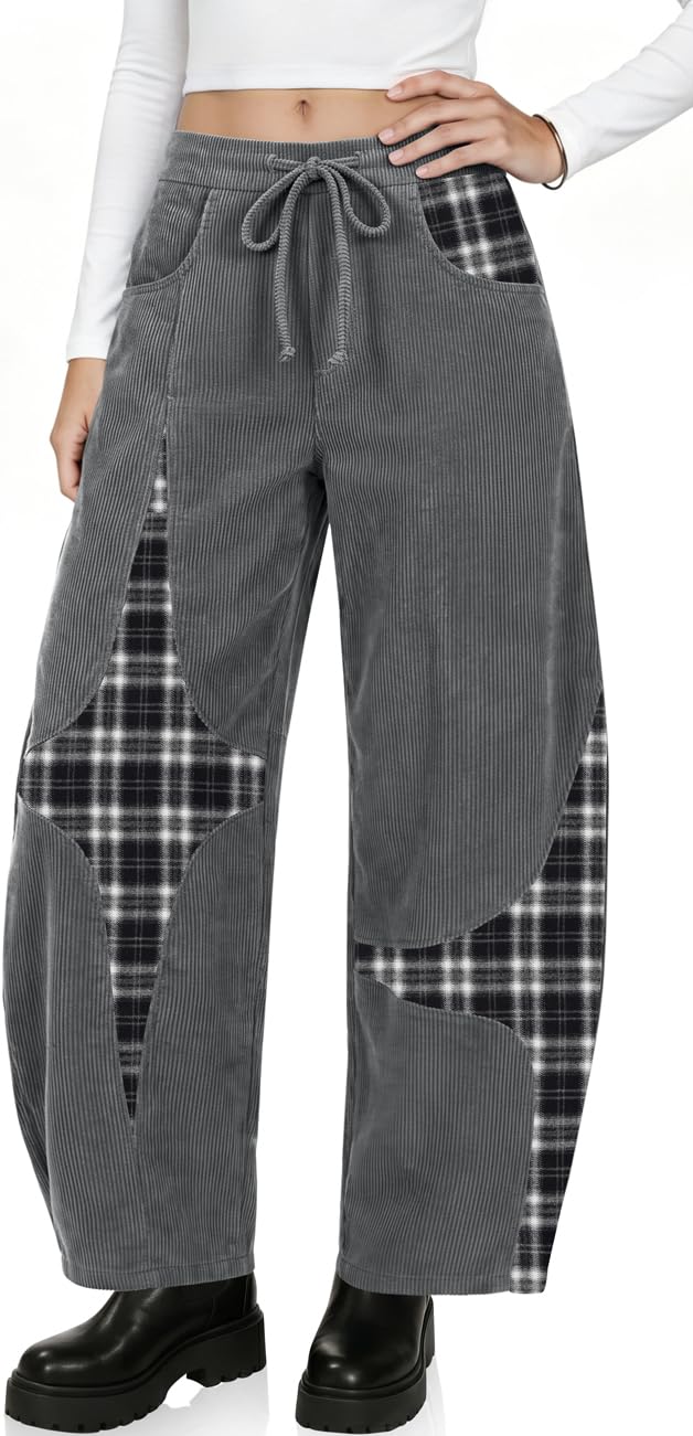TARSE Women’s Corduroy Barrel Pants Wide Leg Harem Pants Baggy Casual