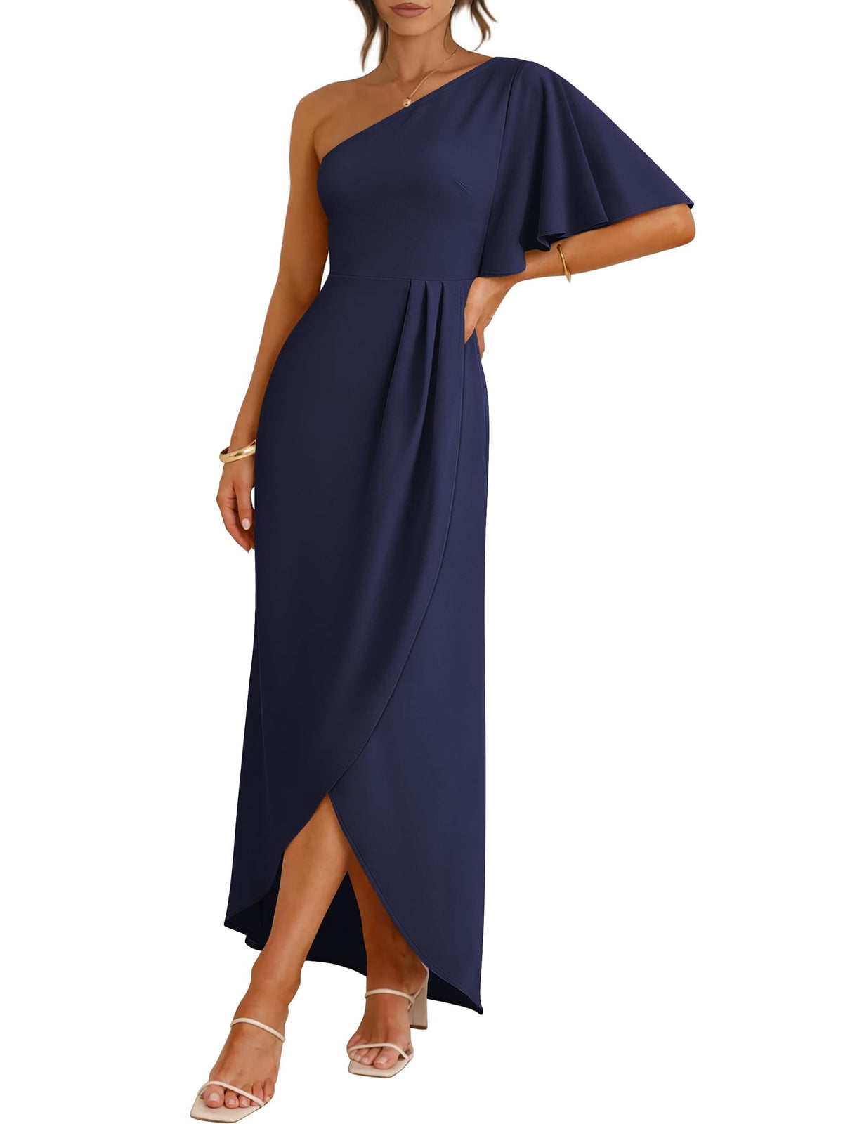 ANRABESS Women One Shoulder Formal Wedding Guest Dress