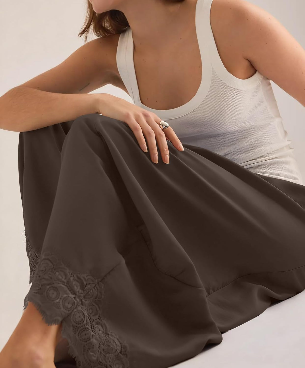 Anoumcy Lace Trim Wide Leg Pants for Women 2026 Spring Summer Cropped Lightweight Casual Pants