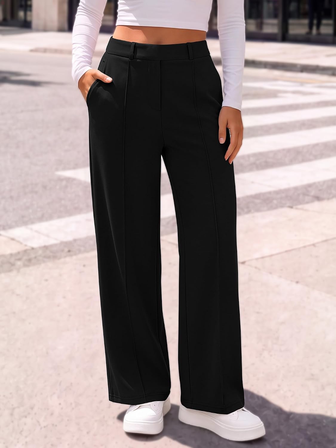 ANRABESS Women's Business Casual Straight Leg Fleece Dress Pants