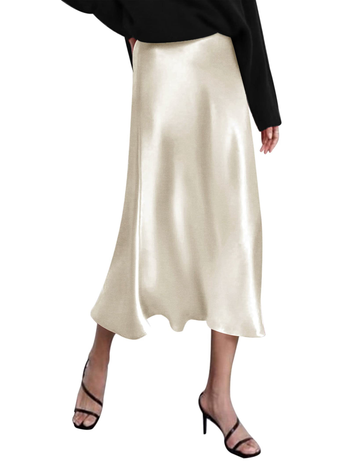 Zeagoo Skirts for Women High Waist Skirt Elegant Midi Skirt Satin