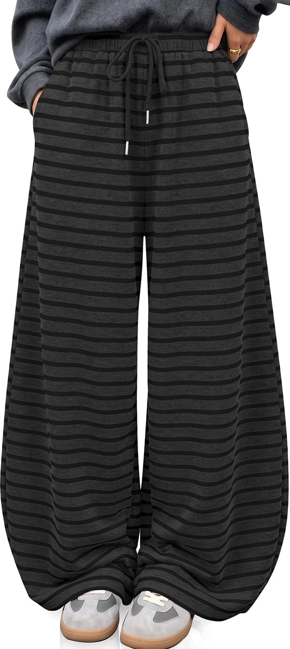 TARSE Women's Striped Barrel Pants Wide Leg Lounge Pants