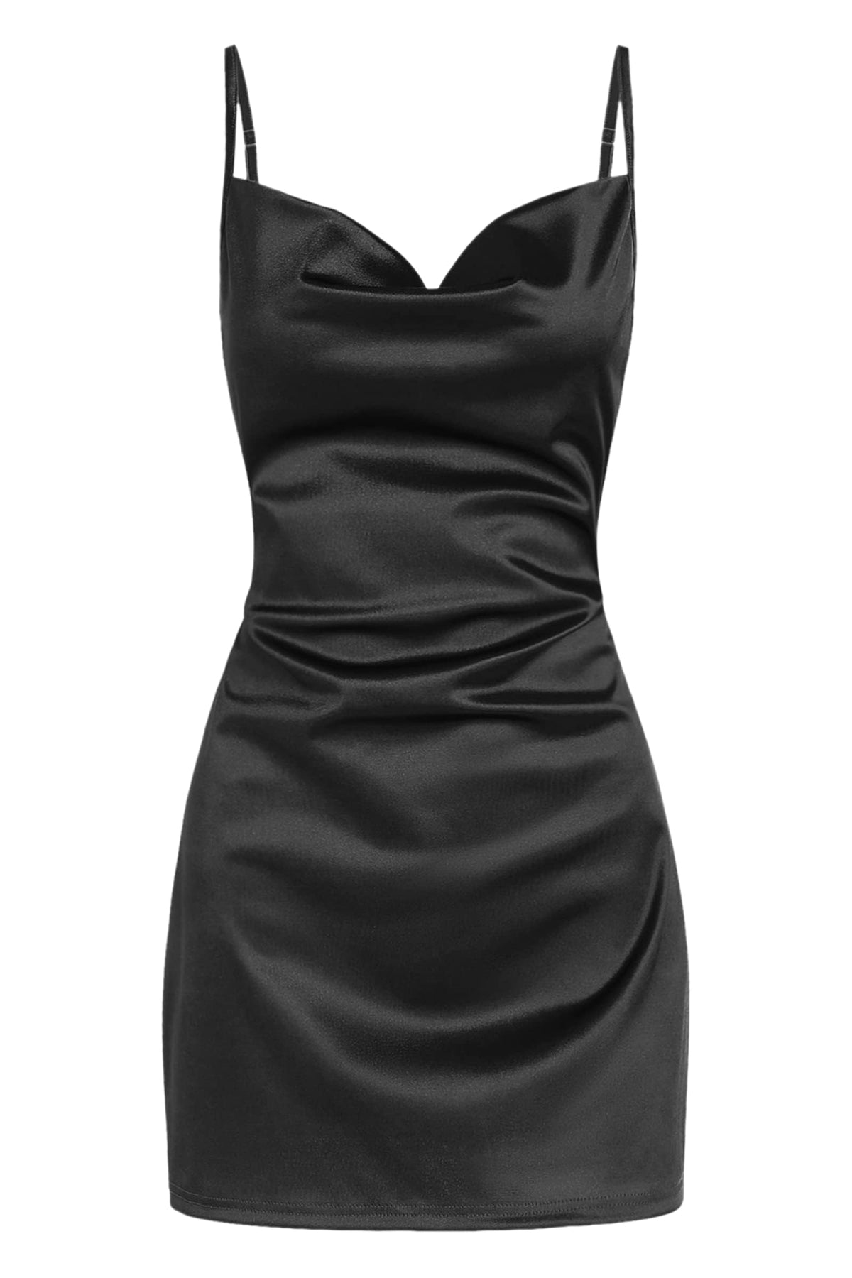 ZAFUL Women Satin Cowl Neck Spaghetti Strap Mini Slip Cocktail Dress