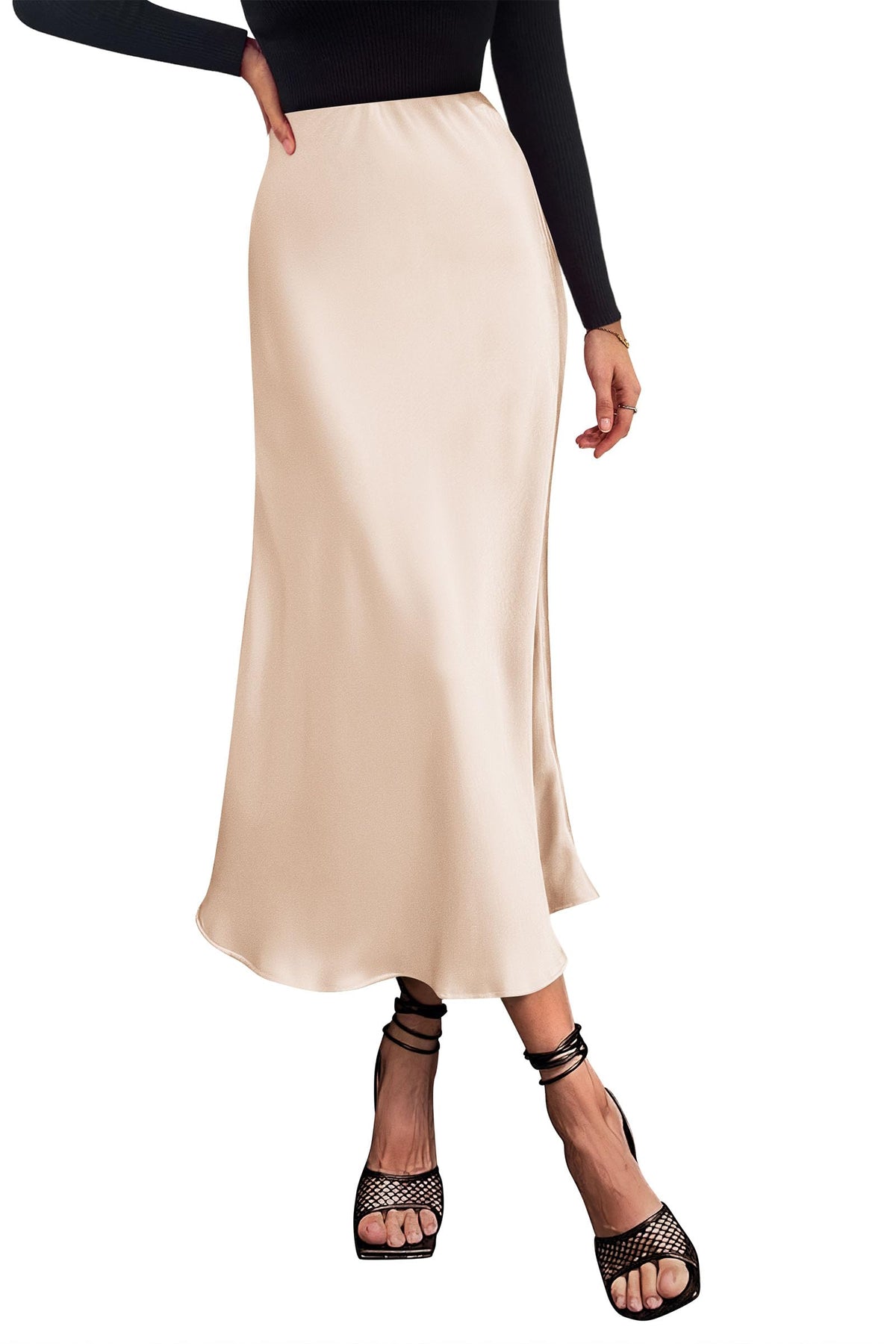 PRETTYGARDEN Women's Satin Midi Skirts Dressy Casual