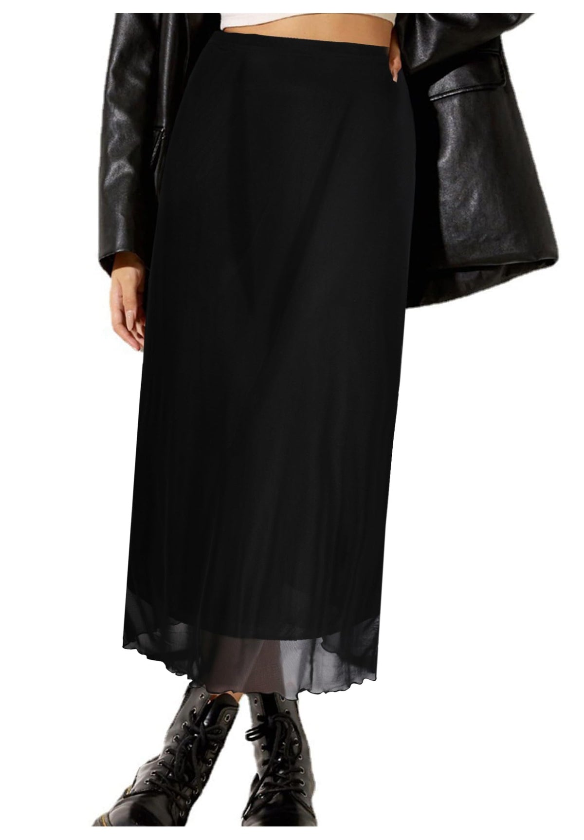 Avanova Women Mesh Floral Boho Midi Skirt High Waist Long Skirt