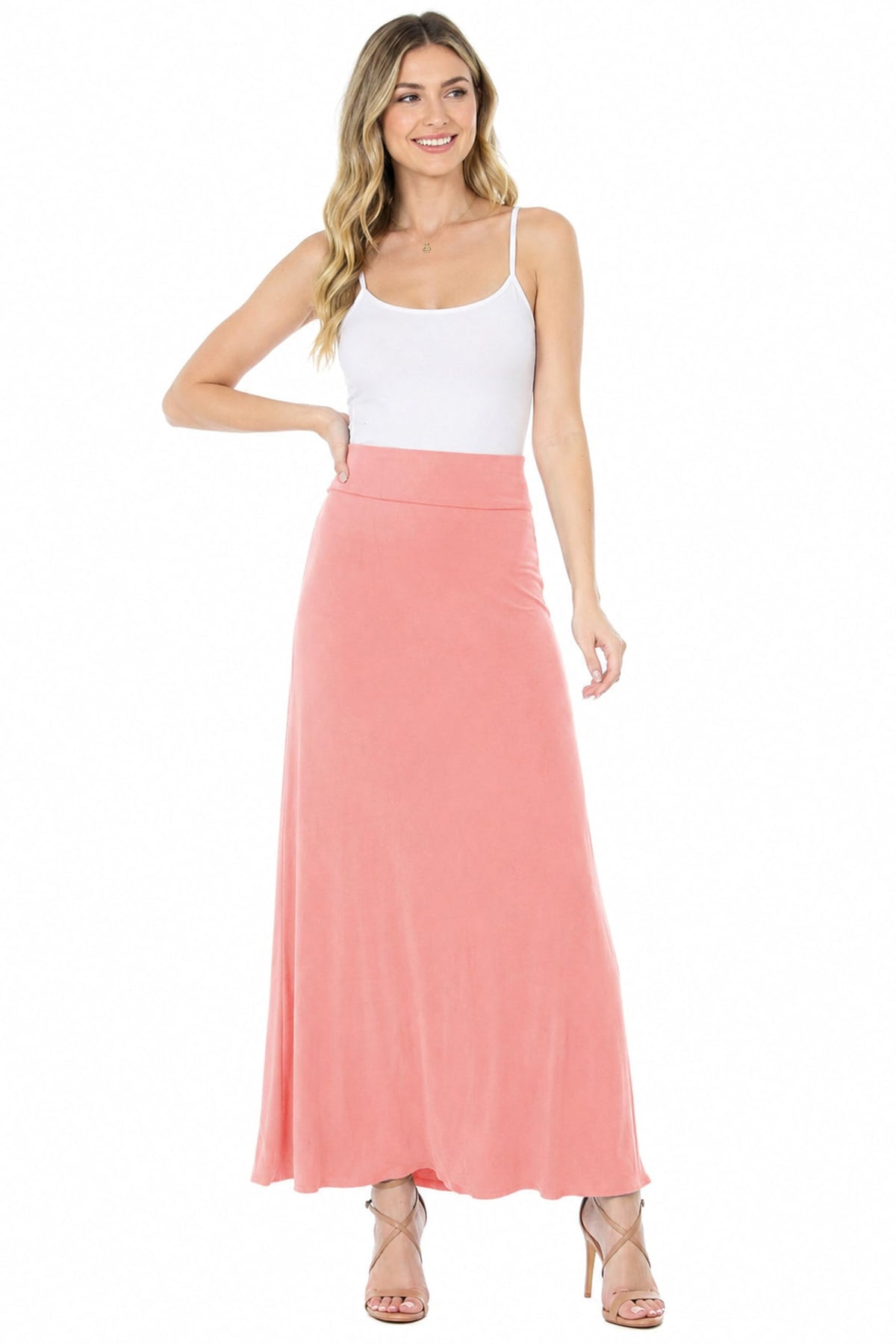 FashionJOA Women's Stretchy Flowy Maxi Skirt with Elastic Waistband for Comfort and Style