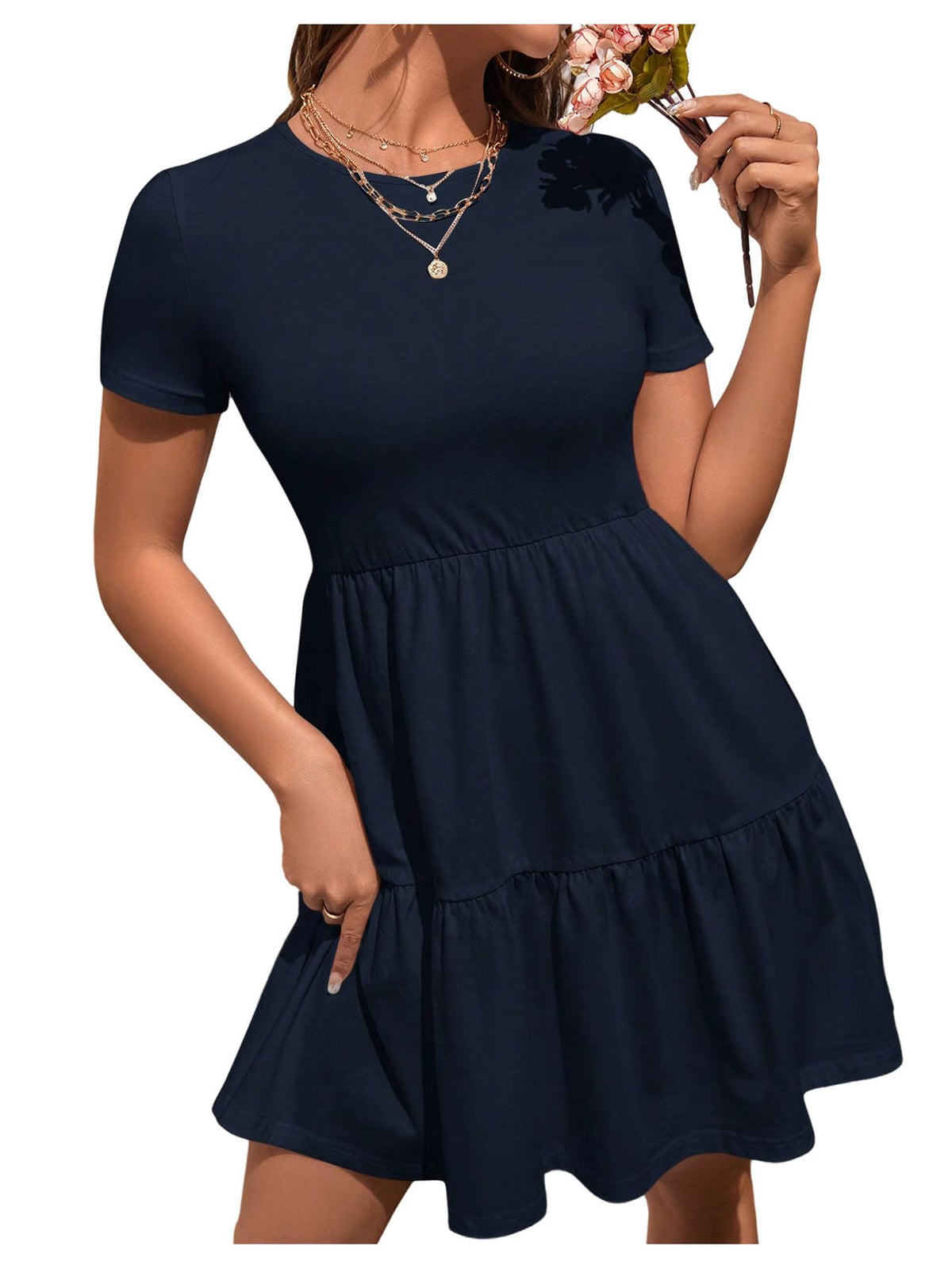 SOLY HUX Women's Summer Babydoll T Shirt Dress Short Sleeve Ruffle Dresses