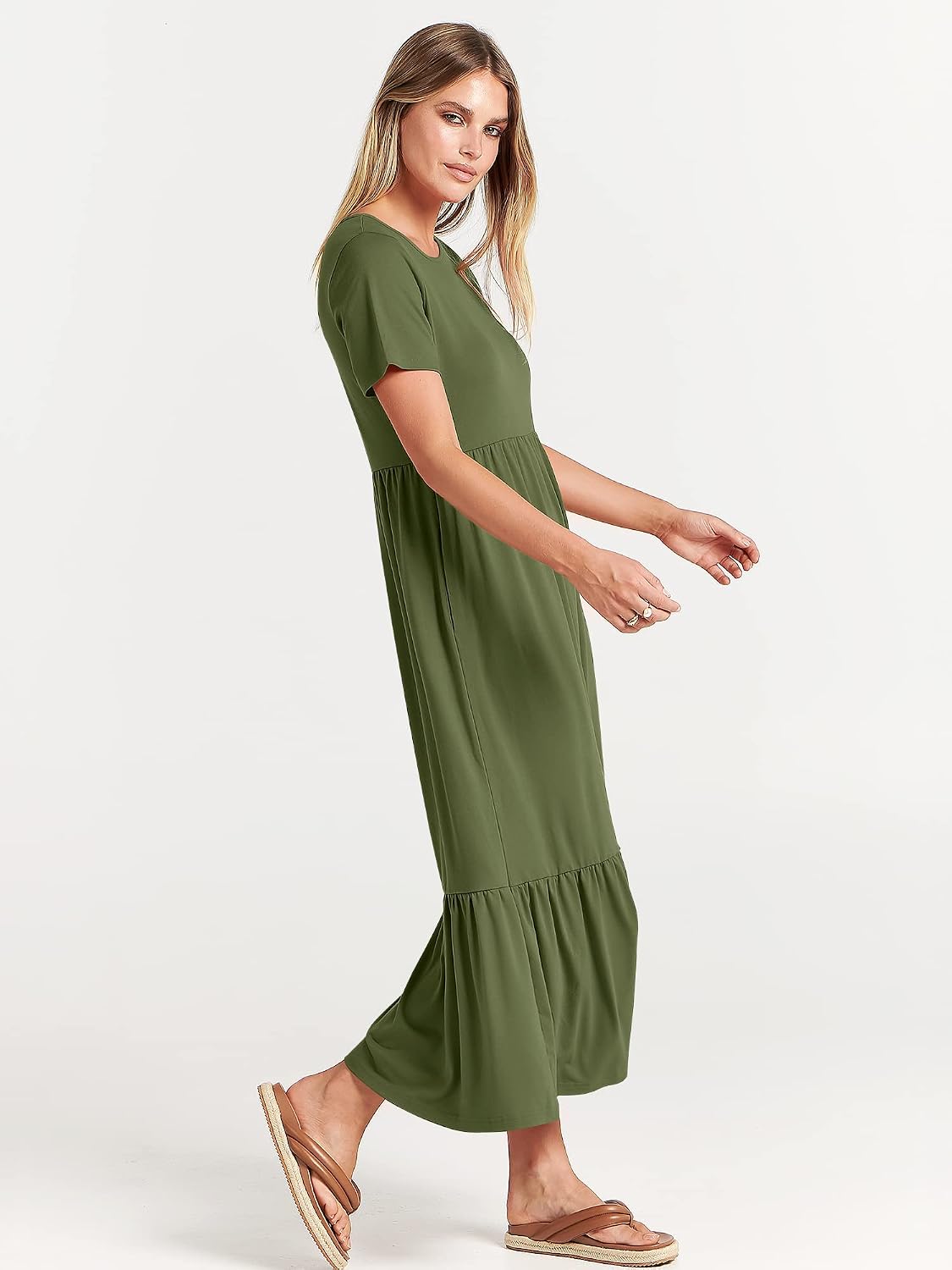 ANRABESS Womens 2026 Summer Casual Maxi Dress A line Tiered Flowy Short Sleeve Crewneck T Shirt Beach Travel Long Dresses