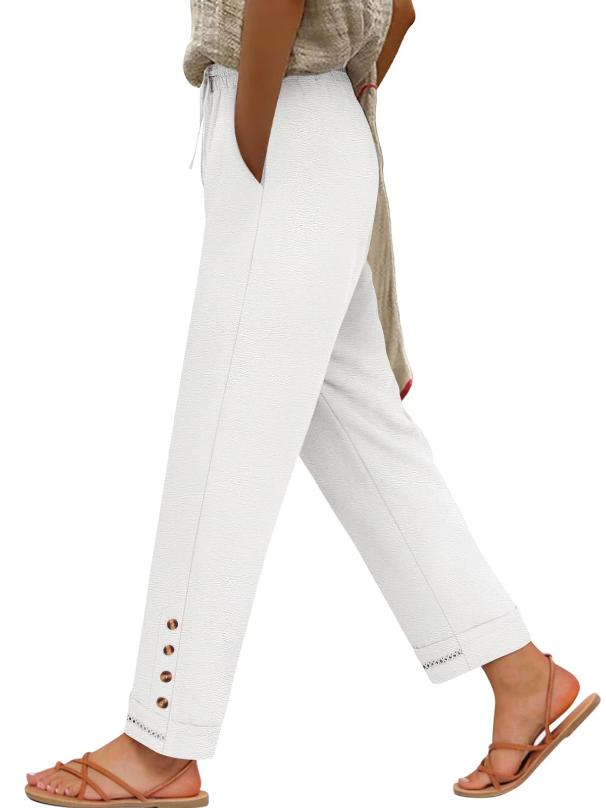 ANRABESS Womens Casual Cropped Pants, Drawstring Elastic Waist Ankle Trousers, Comfy for Lounge Office, Versatile Daily Wear