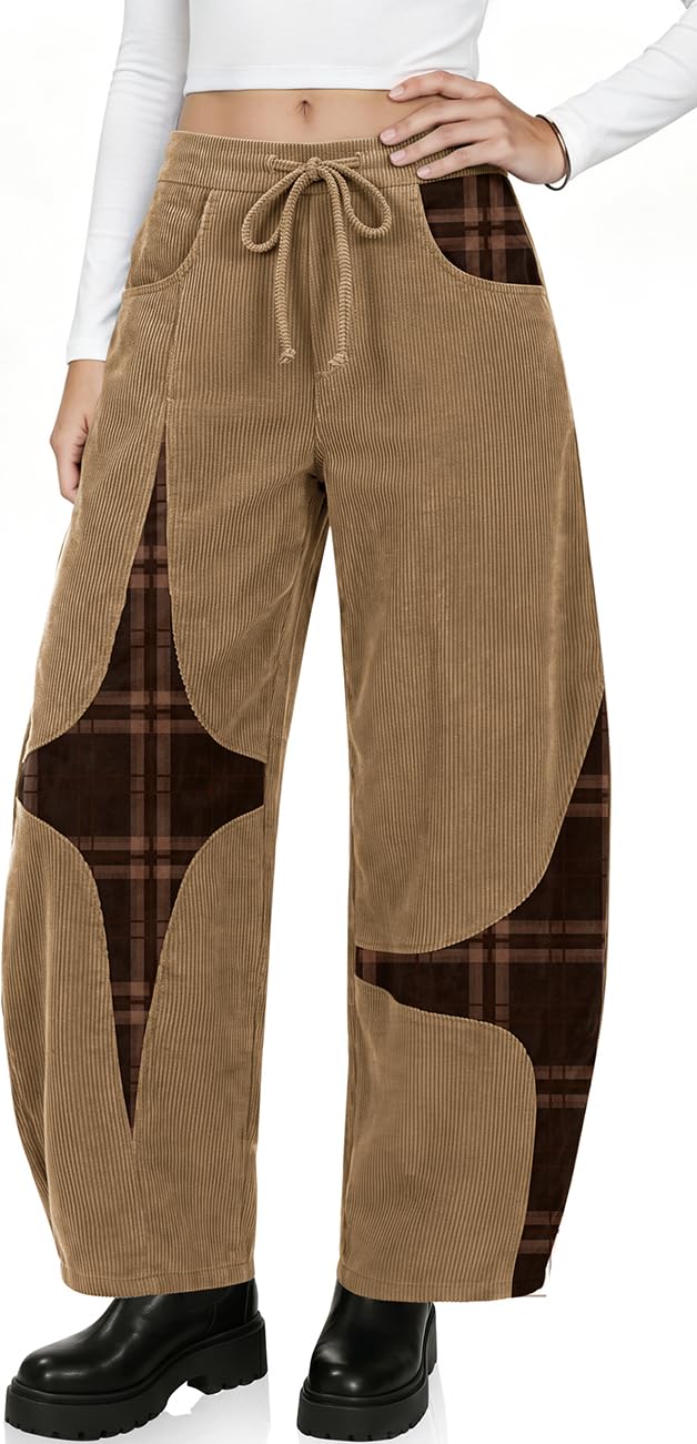 TARSE Women’s Corduroy Barrel Pants Wide Leg Harem Pants Baggy Casual