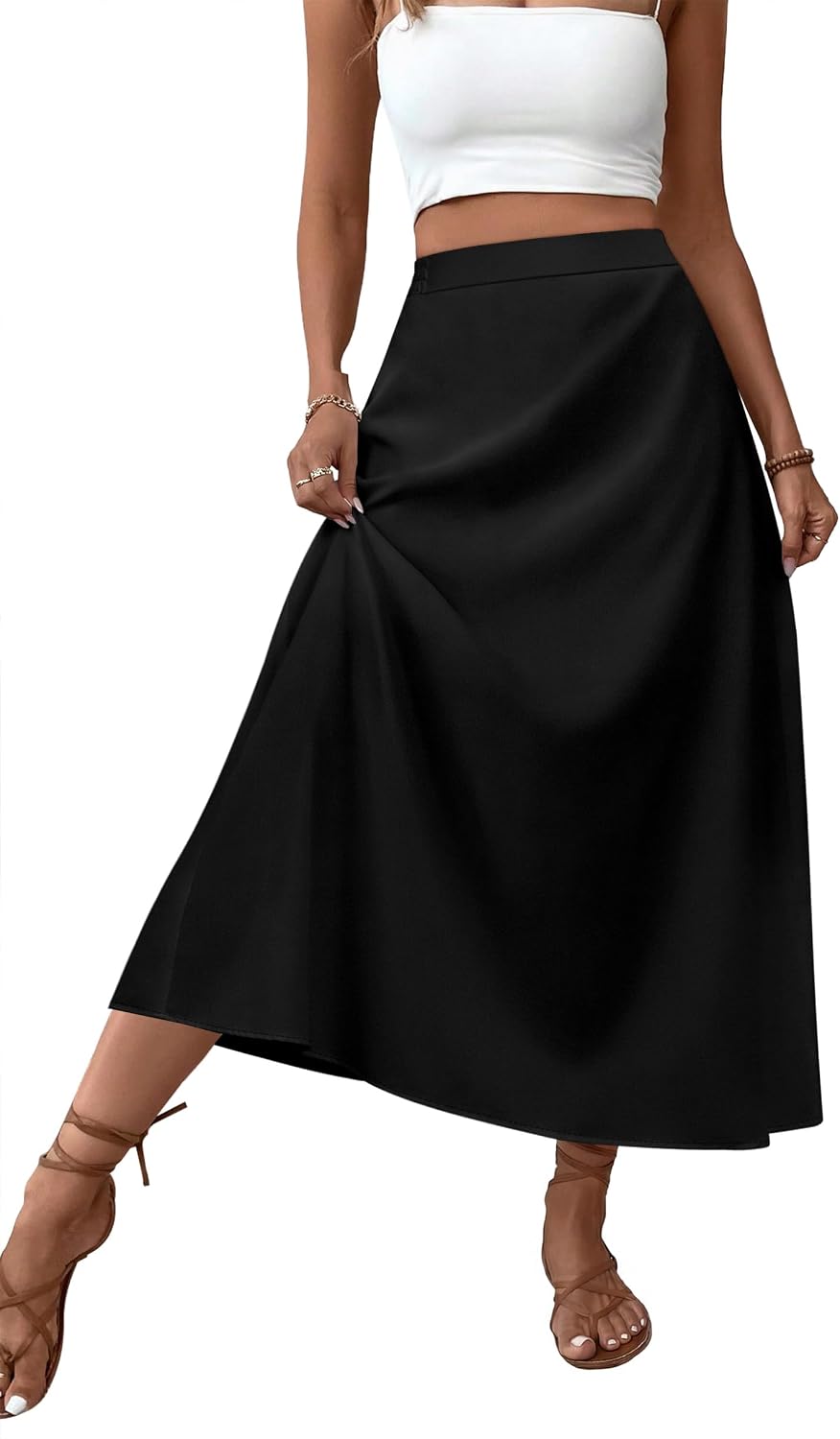 OFEEFAN Womens Maxi Long Skirts with Pockets Stretchy Spring Summer Boho Casual Flowy Trendy
