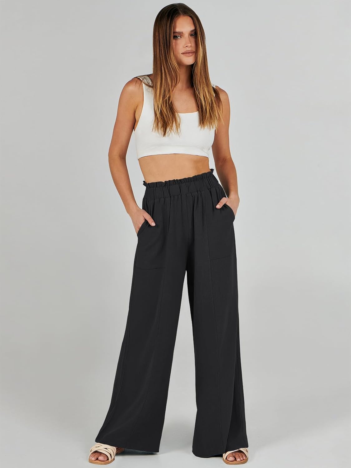 ANRABESS Womens Linen Pants 2026 Summer Casual Loose Wide Leg Palazzo Pants High Waist Flowy Beach Trousers Work Outfits
