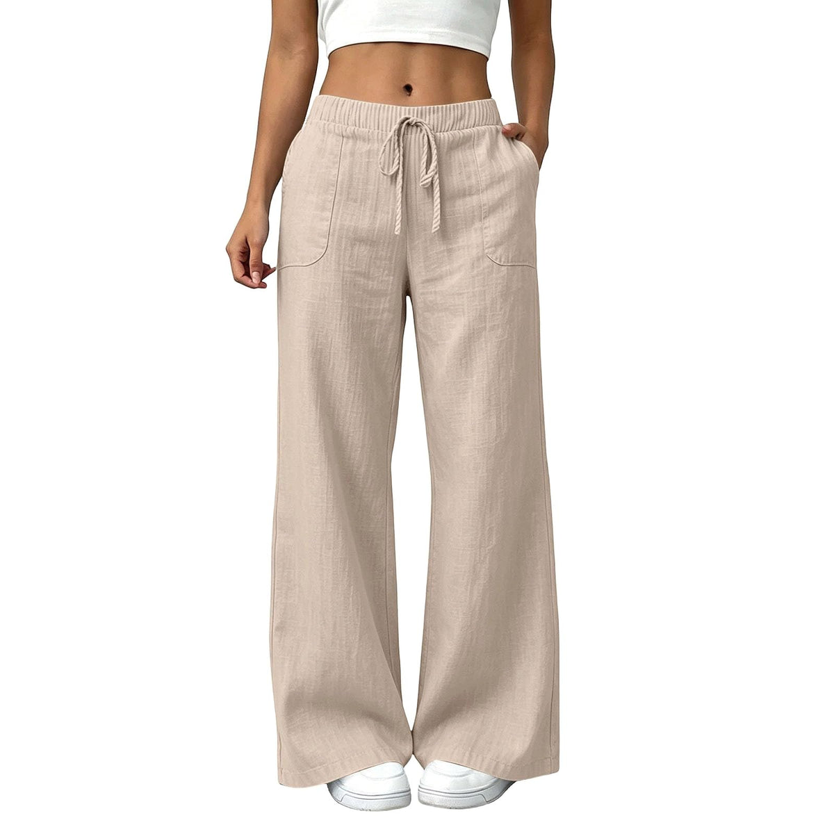 Linen Wide Leg High Waisted Pants for Women Casual Straight Leg Pants