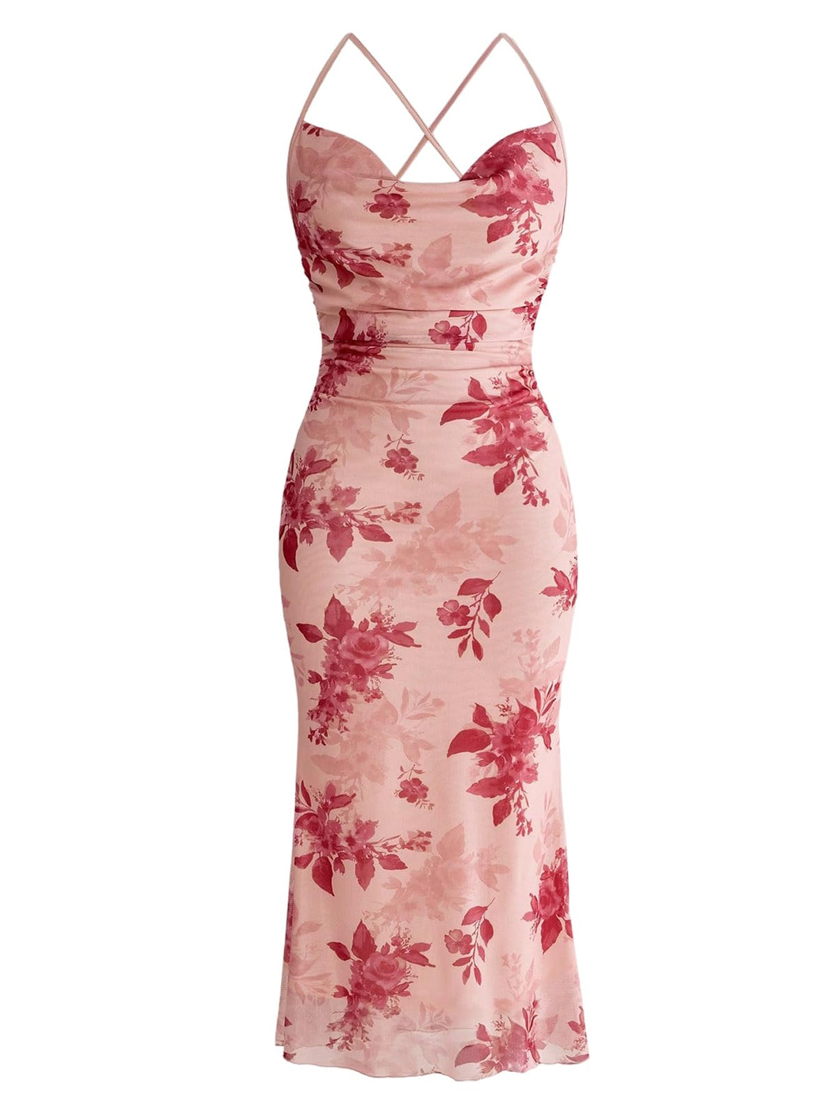 SOLY HUX Women's Floral Mesh Cami Dress Cocktail Wedding Guest Long Dresses