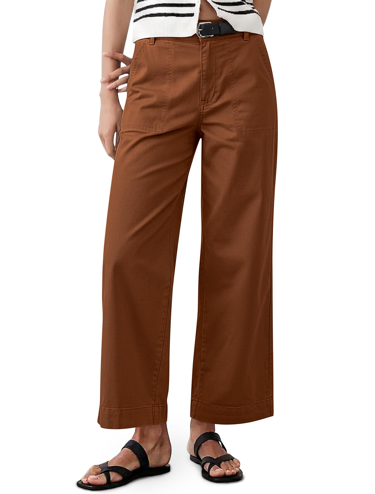 Eddoyee Cropped Pants for Women High Waisted Wide Leg