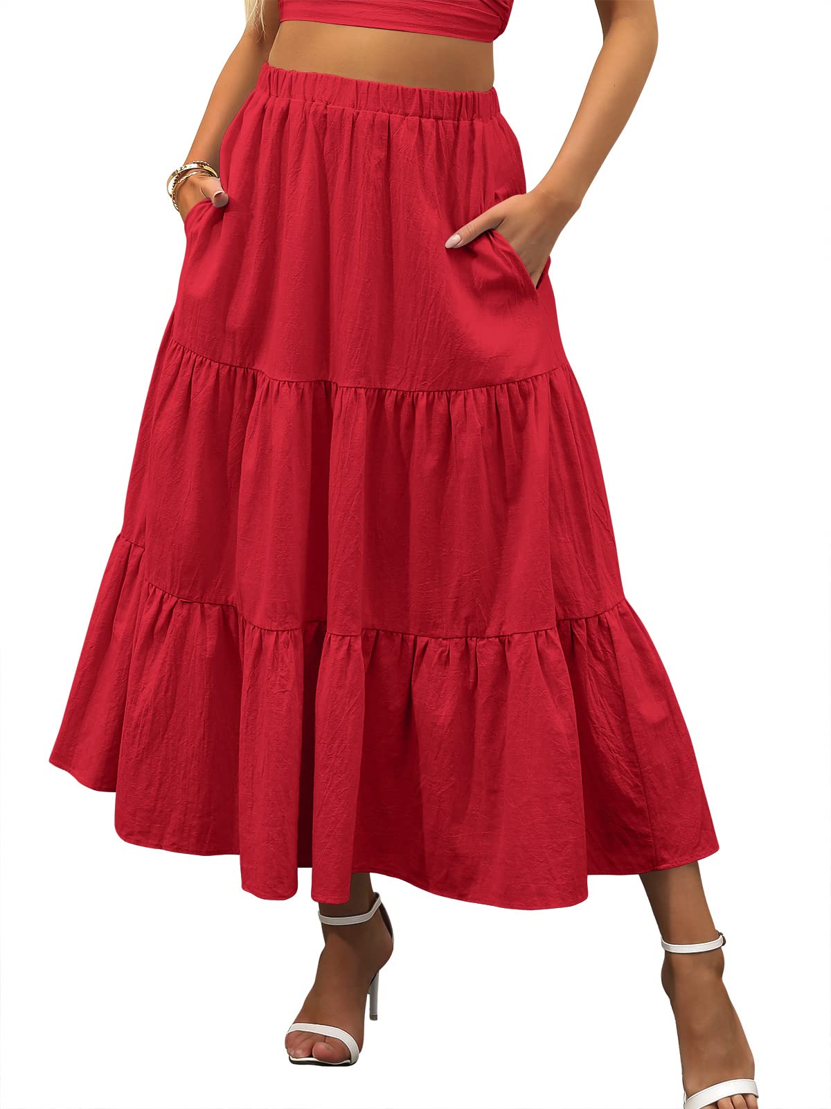 ANRABESS Women’s Summer Flowy Maxi Skirts with Pockets
