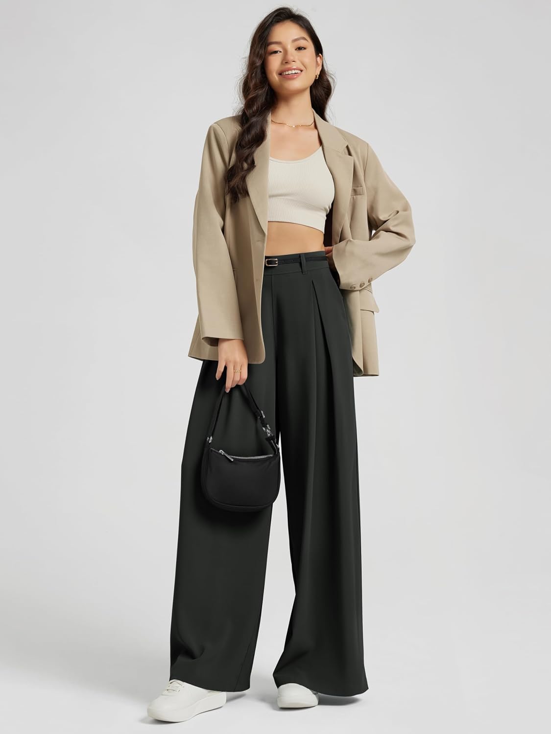 ODODOS Pleated Extra Wide Leg Pants for Women Flowy Lightweight High Waist Trouser with Pockets - 27" / 29" / 31" Inseam