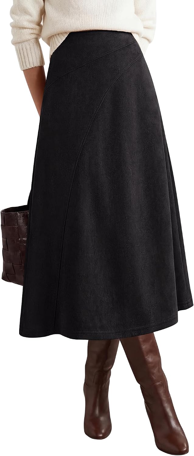 BTFBM Women Faux Suede Midi Long Skirt Fall Fashion 2026