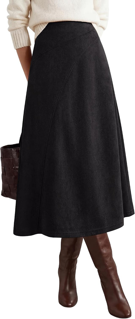BTFBM Women Faux Suede Midi Long Skirt Fall Fashion 2026