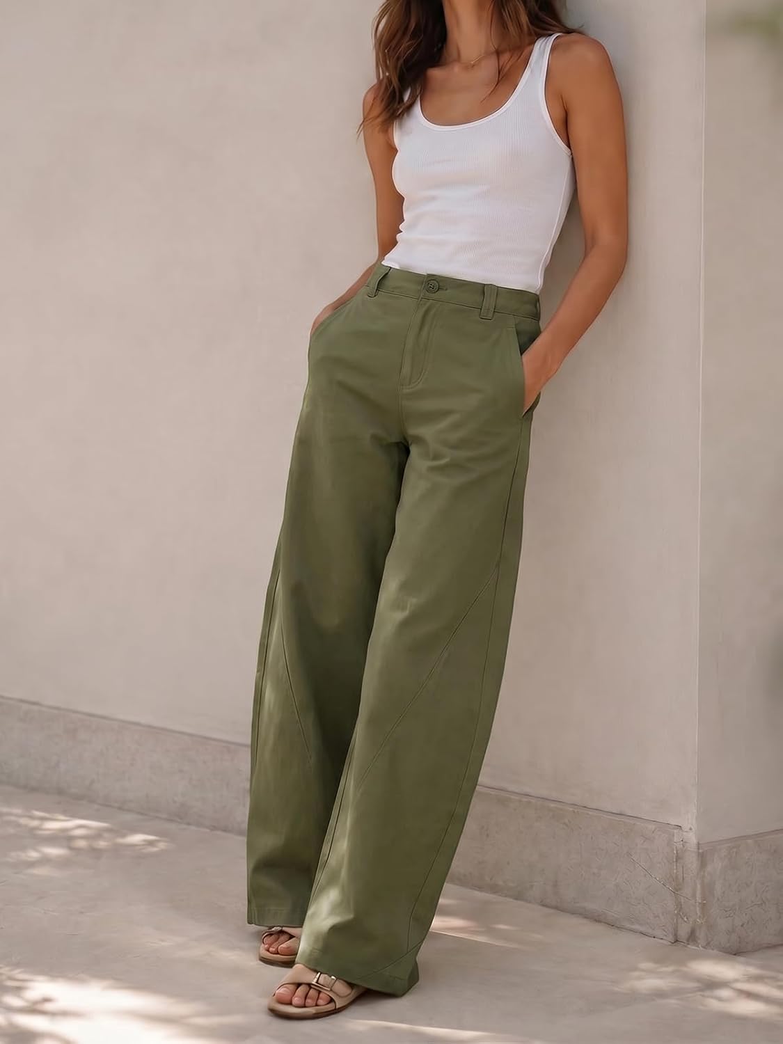 Cicy Bell Womens Barrel Wide Leg Pants Baggy High Waisted Palazzo Trousers