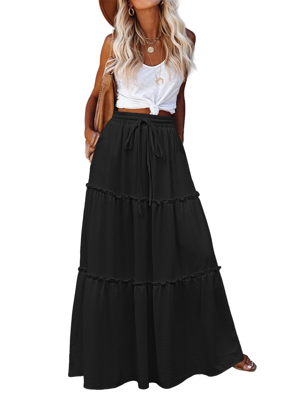 Zeagoo Womens Casual Maxi Skirts for Women 2026 High Waist Boho Skirts Floral Printed Long Flowy Skirt with Pockets
